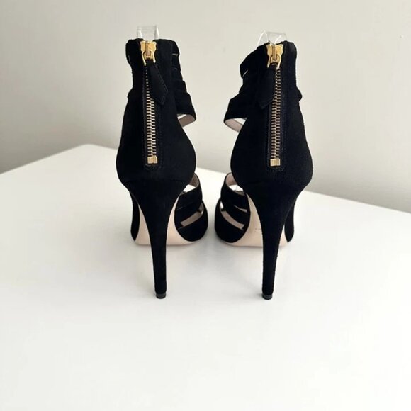 NEW MIU MIU Black Suede Strappy Cutout Ankle Zip Sandals Size 38 (US 8) - Picture 5 of 10